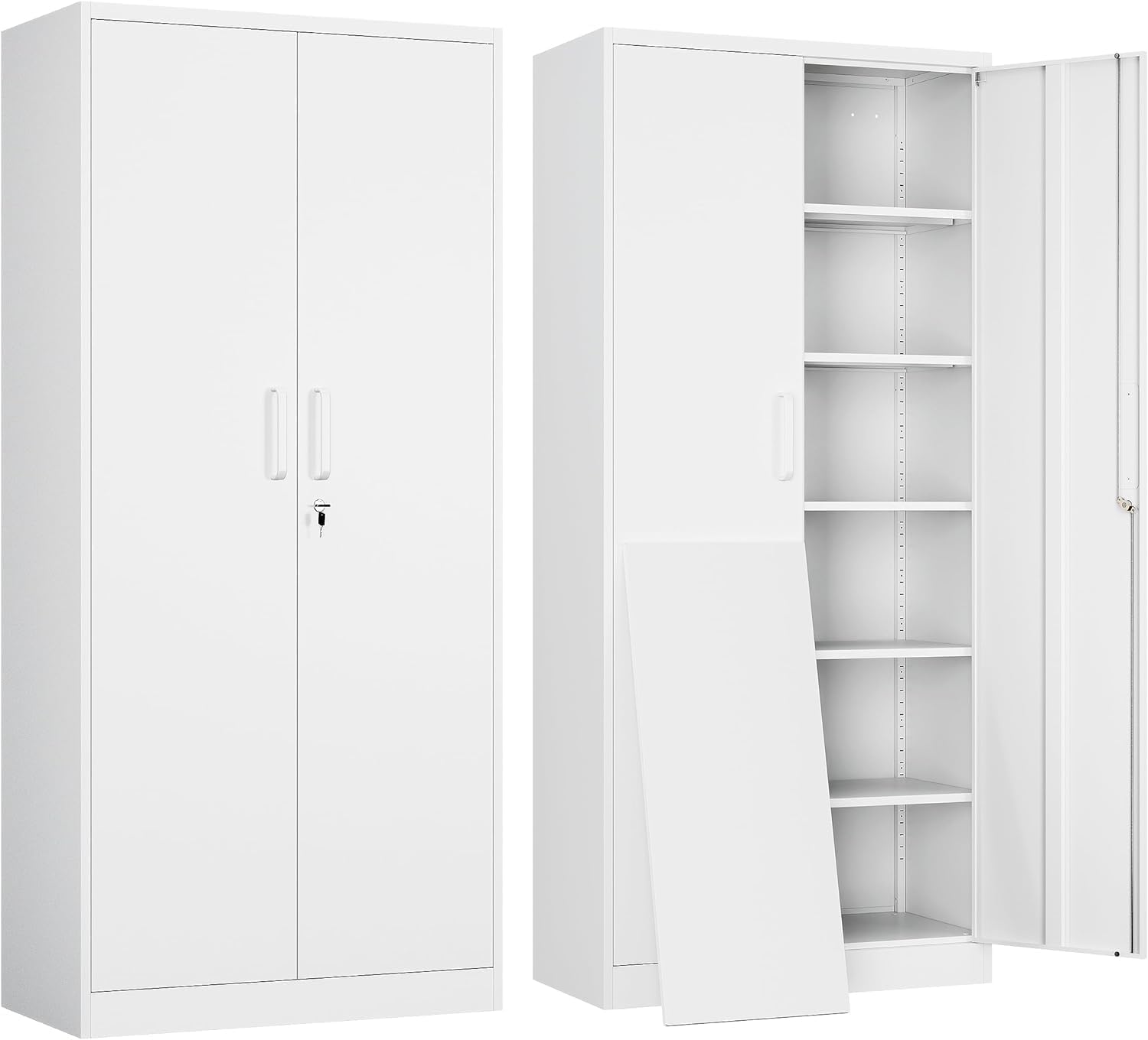 Yizosh - Gabinete de almacenamiento de metal con 2 puertas y 5 estantes ajustables, archivador de acero de 71 pulgadas, gabinetes de herramientas de bloqueo para oficina, hogar, cochera, gimnasio,