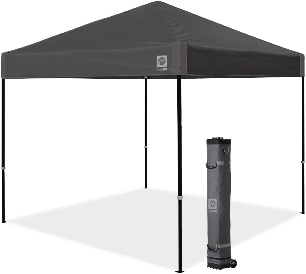 E-Z UP Ambassador Instant Shelter Toldo, 10 x 10 pies, Bolsa de Rodillo y Juego de 4 Puntas de Acero, Gris