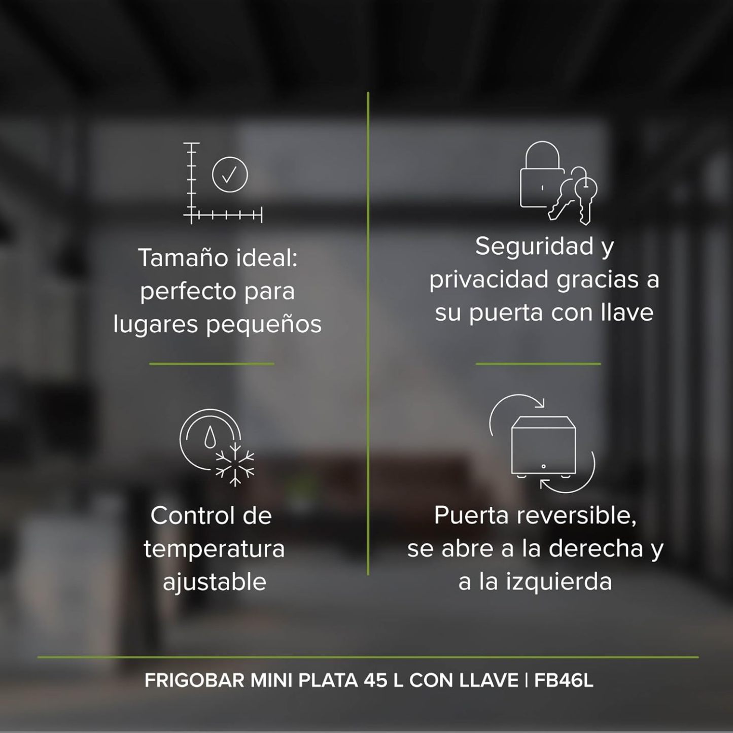 AVERA Frigobar con congelador de 1.6 pies, mini bar con capacidad de 45 L, mini refrigerador con llave, refrigerador con control de temperatura ajustable, puerta reversible de color plata | FB46L