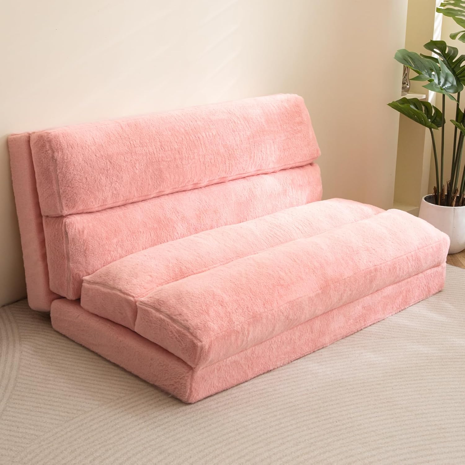 MAXYOYO - Puf plegable para sofá, cama, colchón de piso para adultos, extra grueso, 6 pliegues, sofá para recámara, sala de estar, beige, 135 x 240 cm