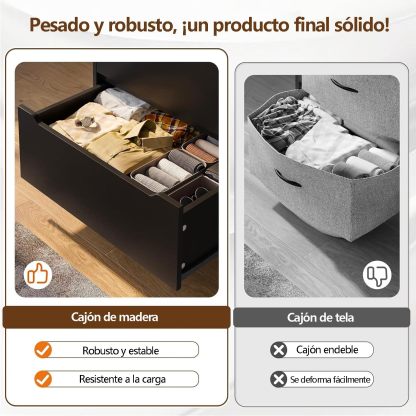 UNKKS Cajonera para Recamara para Hogar Y Oficina, Cómoda de 6 Cajones de Madera y riel de Metal Liso,Cómoda de Madera Grande y Cómoda para Recámara 70 * 40 * 110CM (Negro)