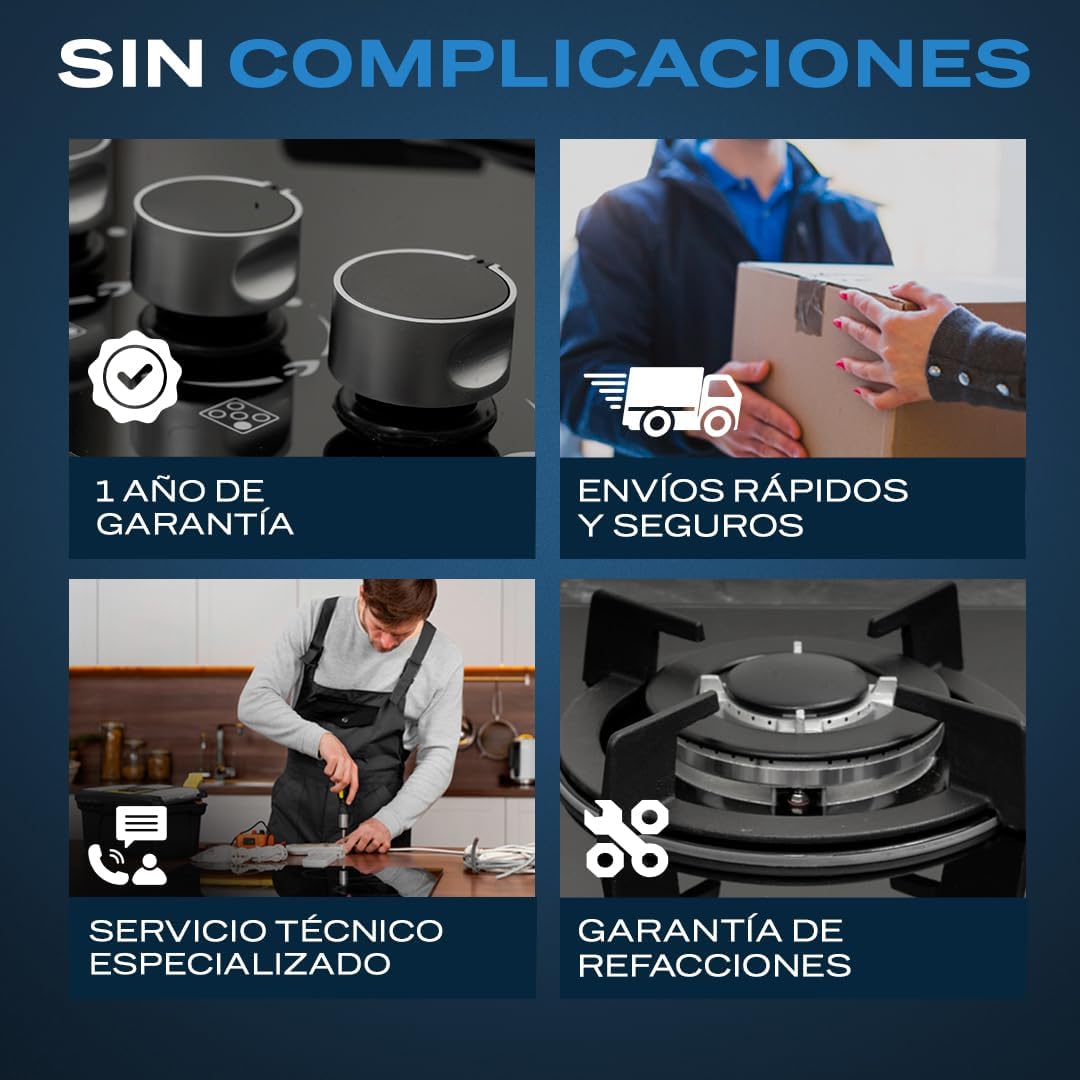 Parrilla De Gas Empotrable 4 Quemadores | Acero Inoxidable | Gas LP Y Gas Natural | Encendido Electrónico | Estufa De Mesa | Parrilla De Inducción | Fácil Limpieza