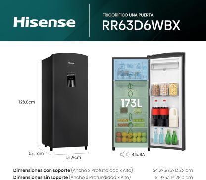 Hisense RR63D6WBX Refrigerador 6.3 Pies con Dispensador de Agua Negro