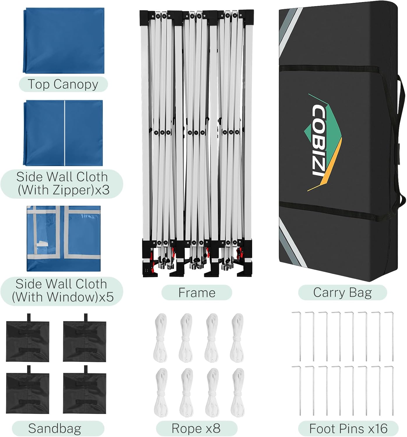 COBIZI - Toldo desplegable de 10 x 20 Pulgadas con 6 Paredes Laterales, toldo Impermeable para Eventos al Aire última intervensión, UPF 50+ cenador portátil para Fiestas, Playa, Camping, Boda,