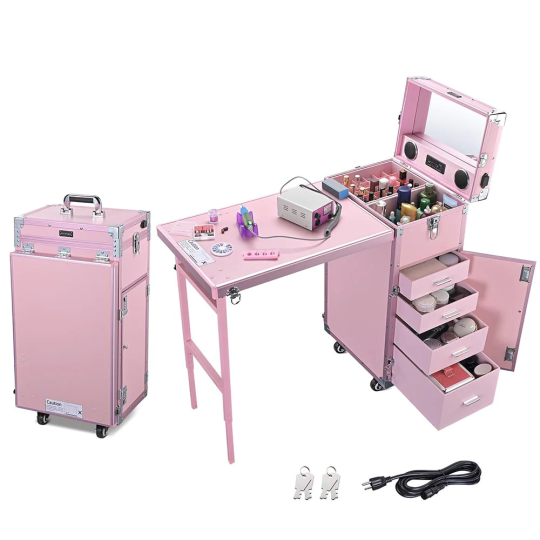Mesa de maquillaje con ruedas para manicura
