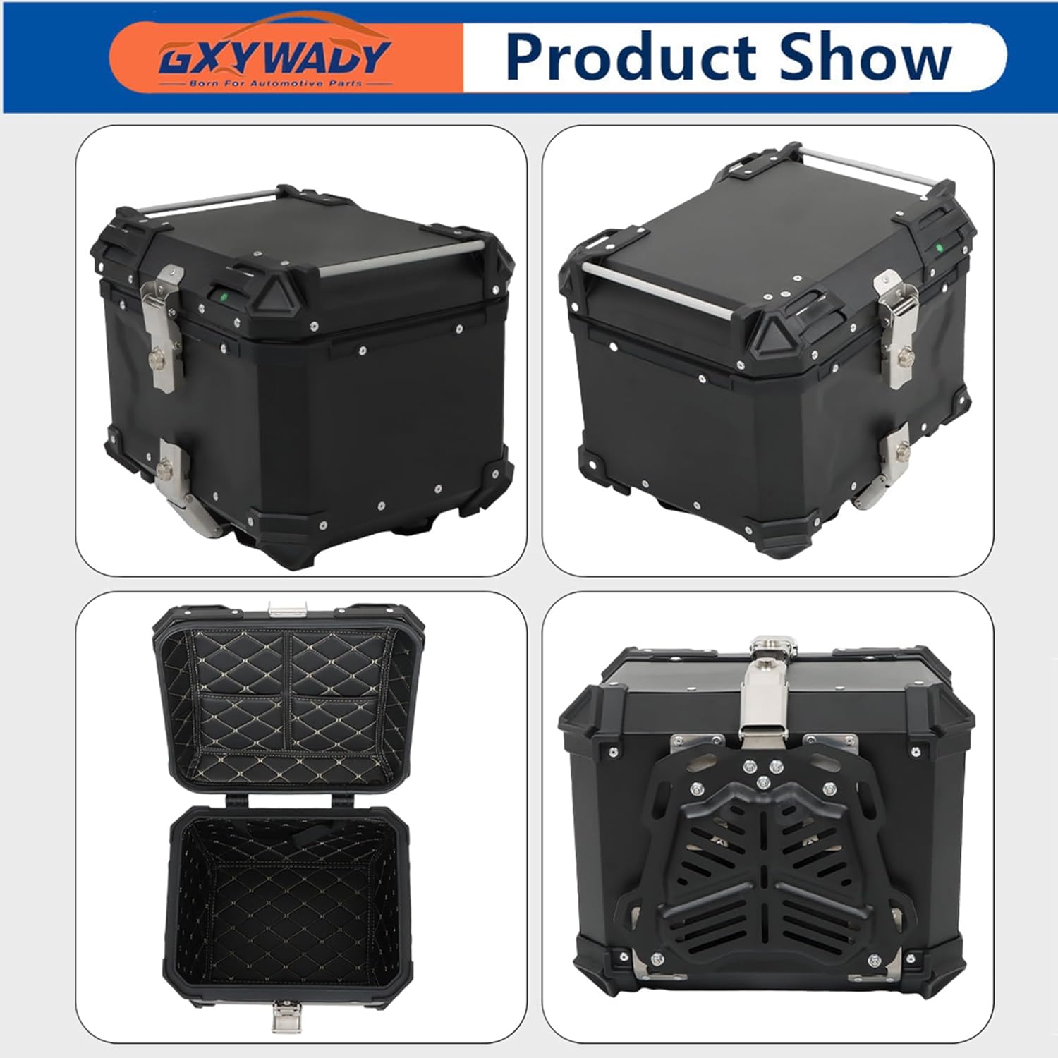 GXYWADY - Carcasa superior para motocicleta, 55L-X, color plata, aleación de aluminio, caja trasera para motocicleta, con espacio amplio y aspecto fresco, caja trasera para maletero de motocicleta,