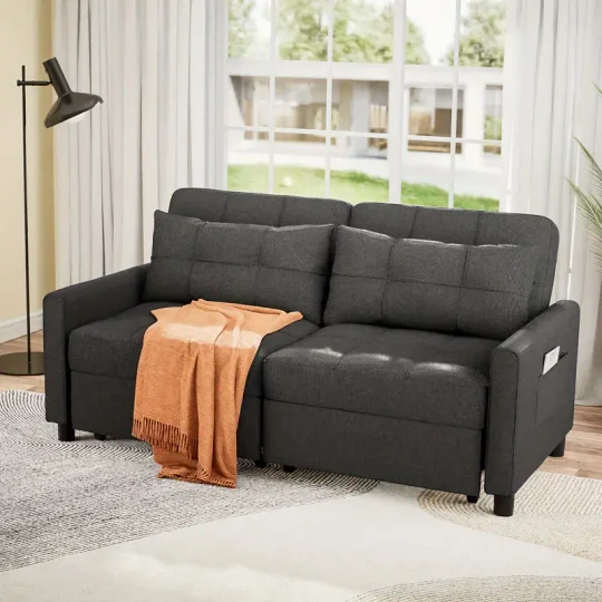 Sofá cama extraíble de 2 plazas, sofá cama convertible, sofá de 2 plazas de 58" con otomana independiente y respaldo ajustable, sofá cama 3 en 1, para sala de estar, apartamento pequeño, gris oscuro
