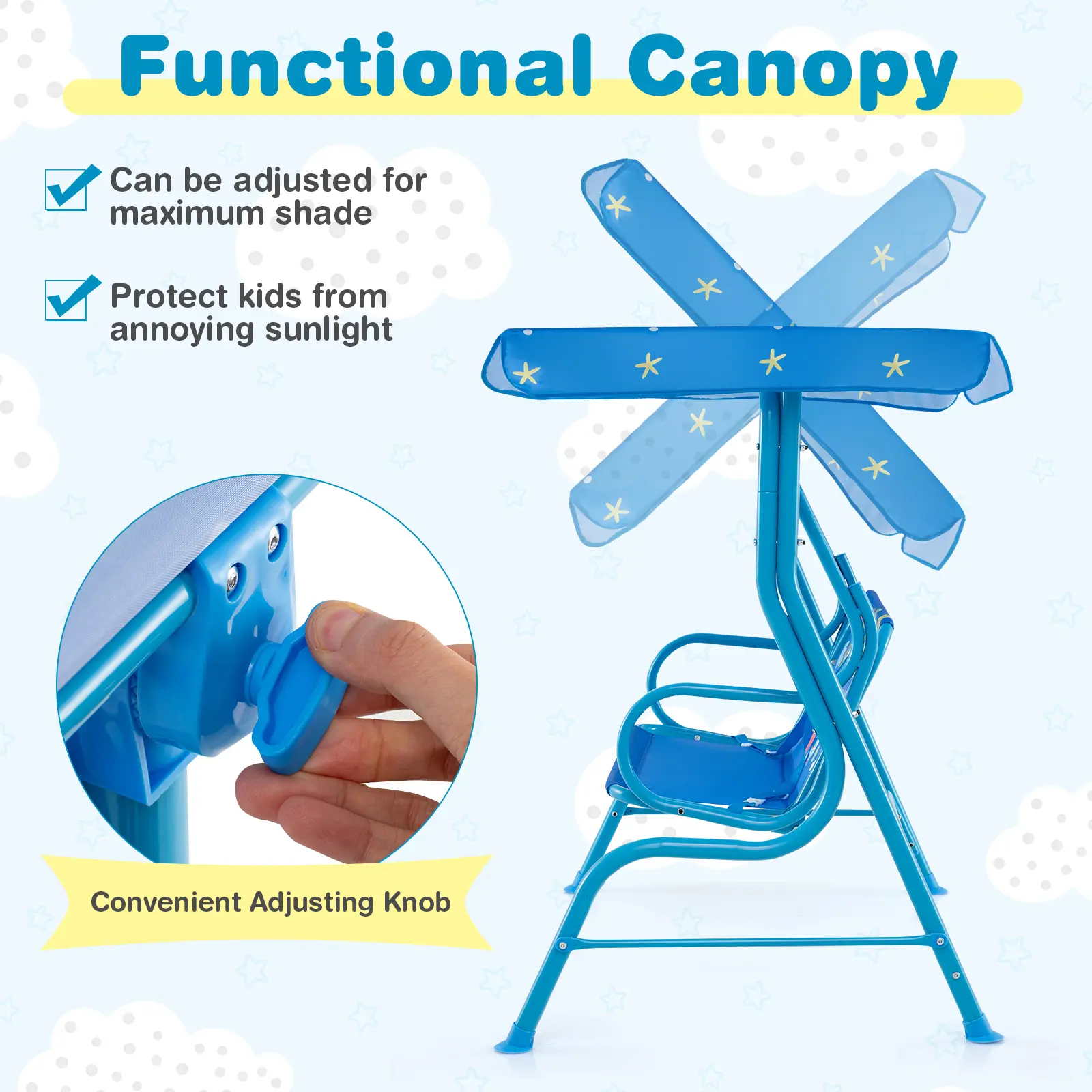 ✨Columpio infantil para patio, apto para todo tipo de clima, hamaca doble para porche (con toldo desmontable), banco columpio para exteriores