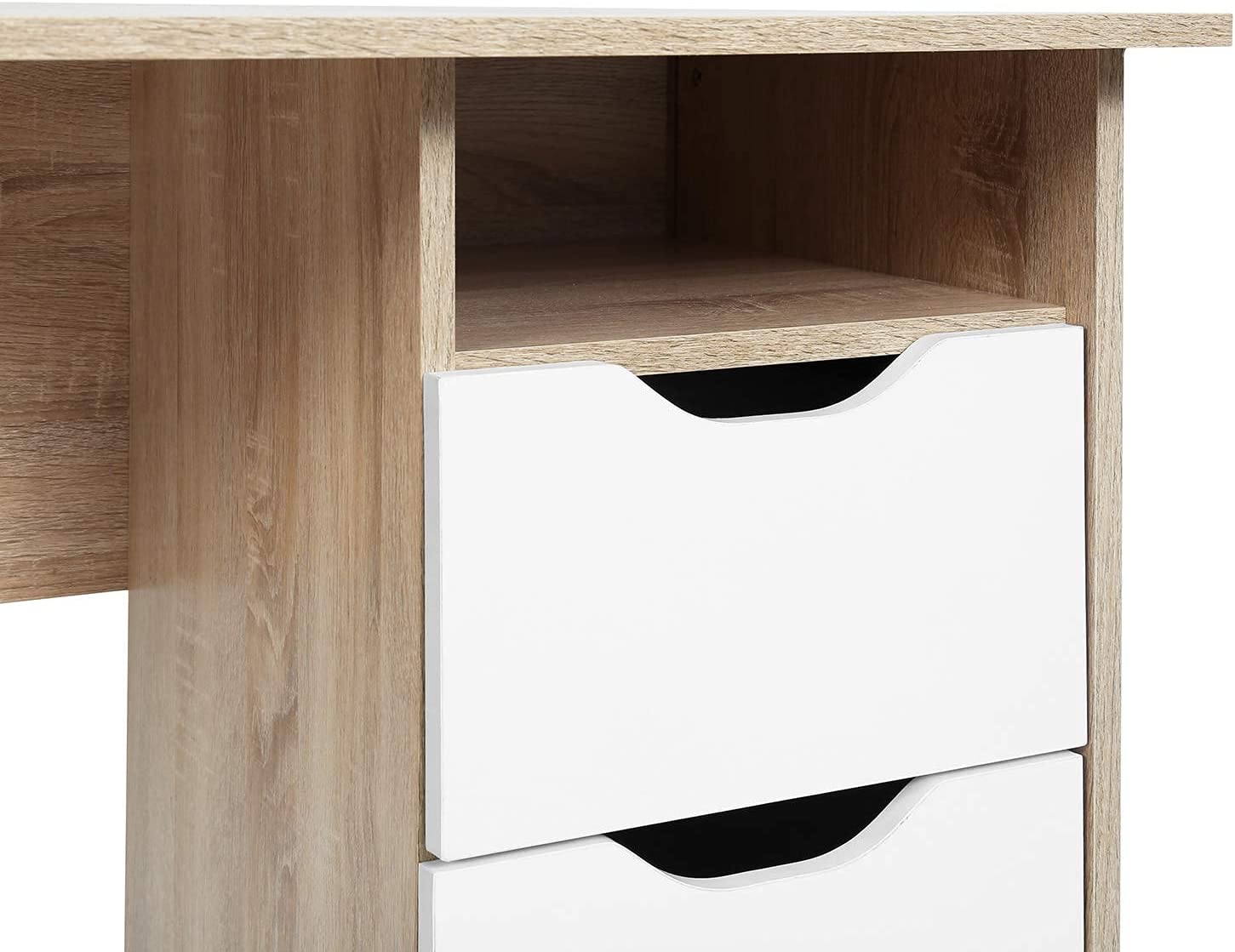 FurnitureR Escritorio para Computadora de Oficina con Almacenamiento Escritorio de Trabajo y Estudio con 5 Estantes Mesa Portátil para Estudiantes Escritorio de Escritura Moderno Haya y Blanco