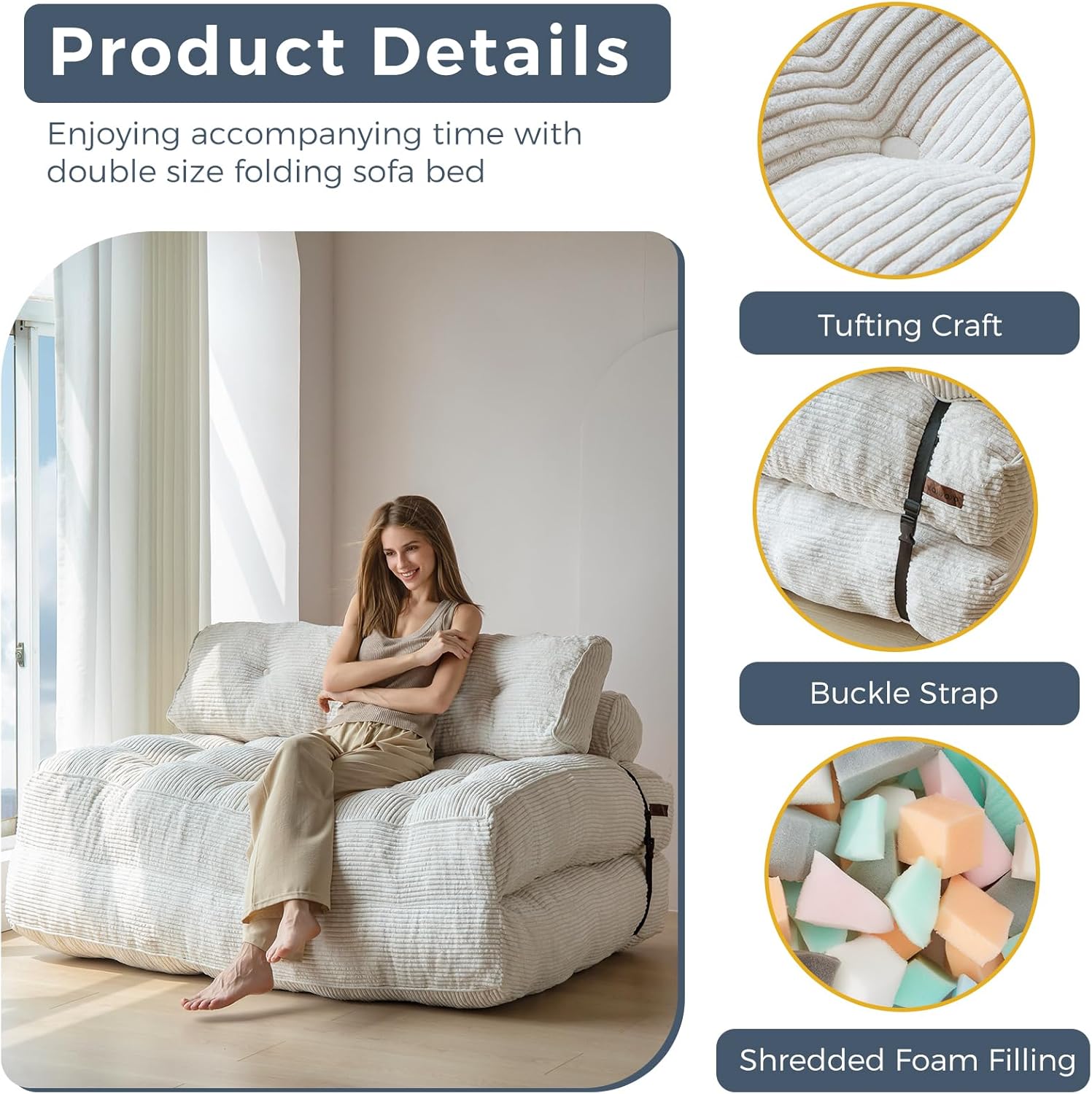 MAXYOYO Sofá Cama Plegable, Silla Convertible para Dormir con Almohada, Colchón Plegable con Soporte para la Espalda, Silla Cama Plegable Portátil Cómoda, Sofá de Piso para Sala de Estar, Recámara