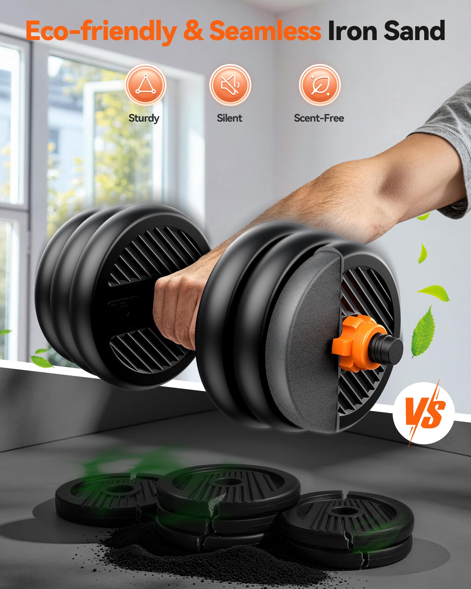 💪FEIERDUN Mancuernas Ajustables, Set de Pesas Libres 10/15/20/30/40 kg con Conector, Set 5 en 1, 🏋️Barra/Kettlebell/Soporte para Flexiones/Disco de Peso, Usable para Ejercicios de Fitness en Gimnasio en Casa, Adecuado para Hombres/Mujeres