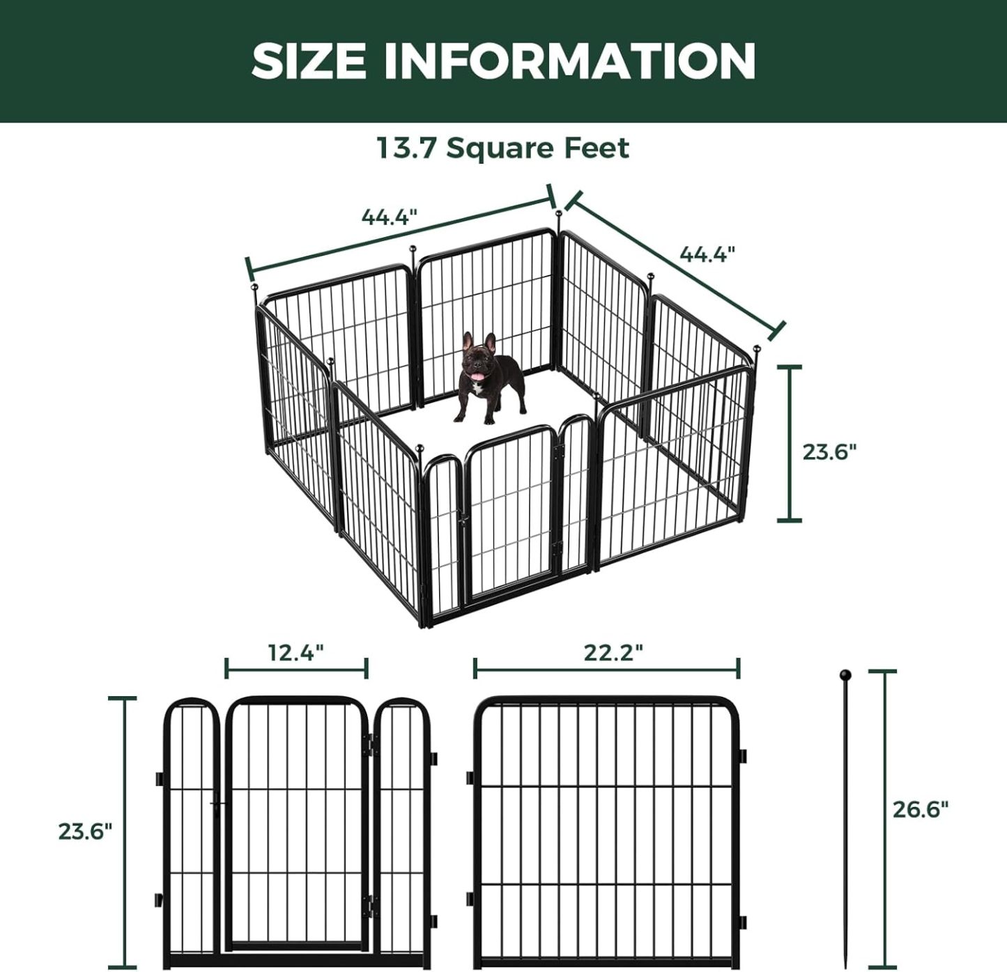 FXW Rollick Corral para Perros para Patio, RV Camping│Patentado, 24 Pulgadas 8 Paneles