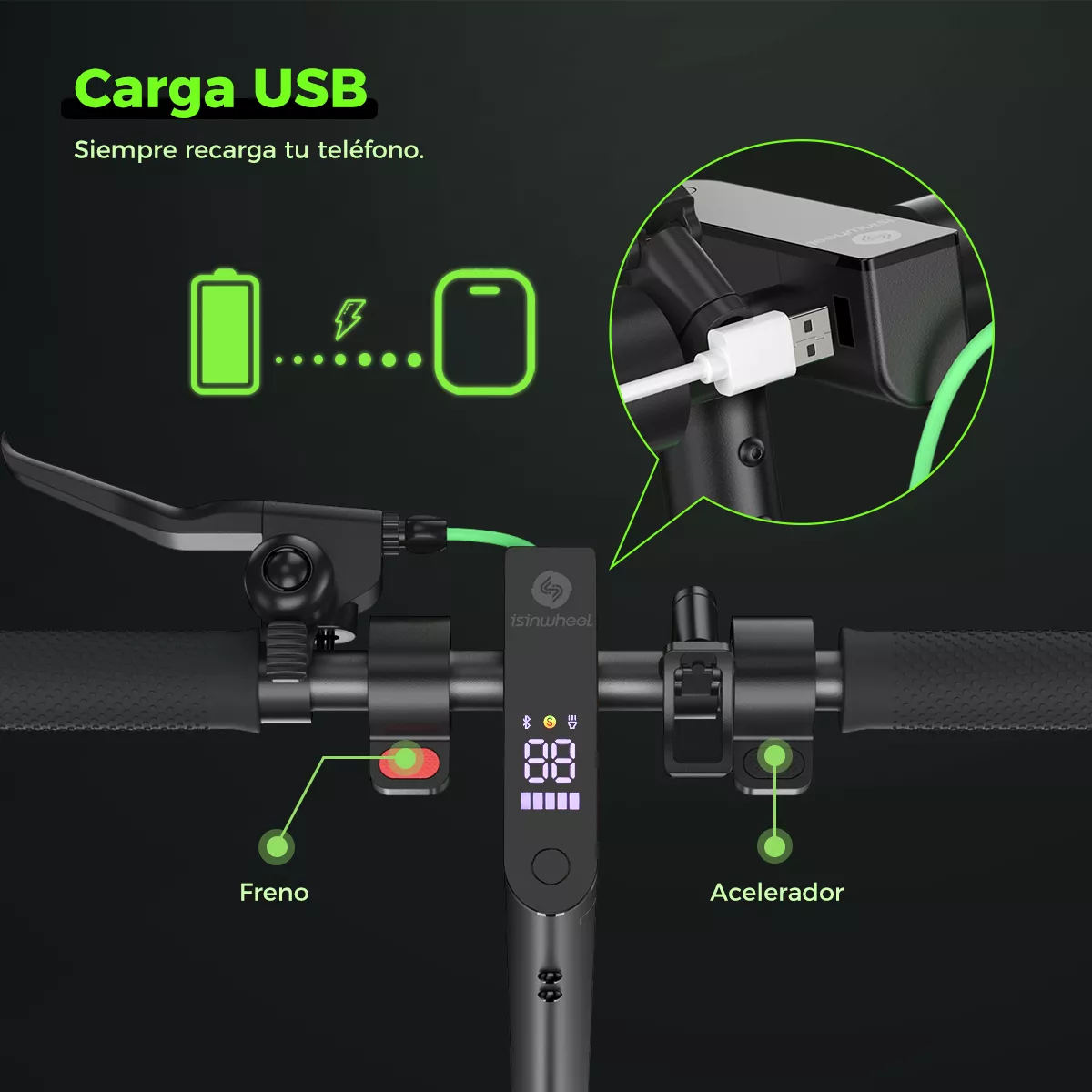 Scooter eléctrico iscooter S9PRO 800W 30 Km/h 7.8 Ah plegable con led negro