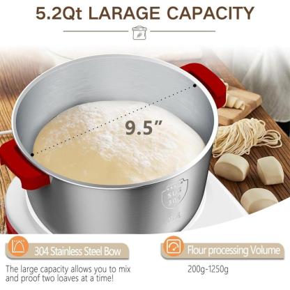Amasadora eléctrica DoughChief de 7 litros con función de fermentación, amasadora con bol de acero inoxidable 304, control por microprocesador, panel táctil frontal y fácil de limpiar, ideal para pan y pizza.