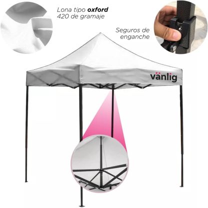 VANLIG | Carpa Toldo Plegable 2x2m | Impermeable, para Uso Temporal y Comercial | Fácil de Armar | Protección Solar UV | Ideal para Jardín, Eventos y Exterior | Color Negro