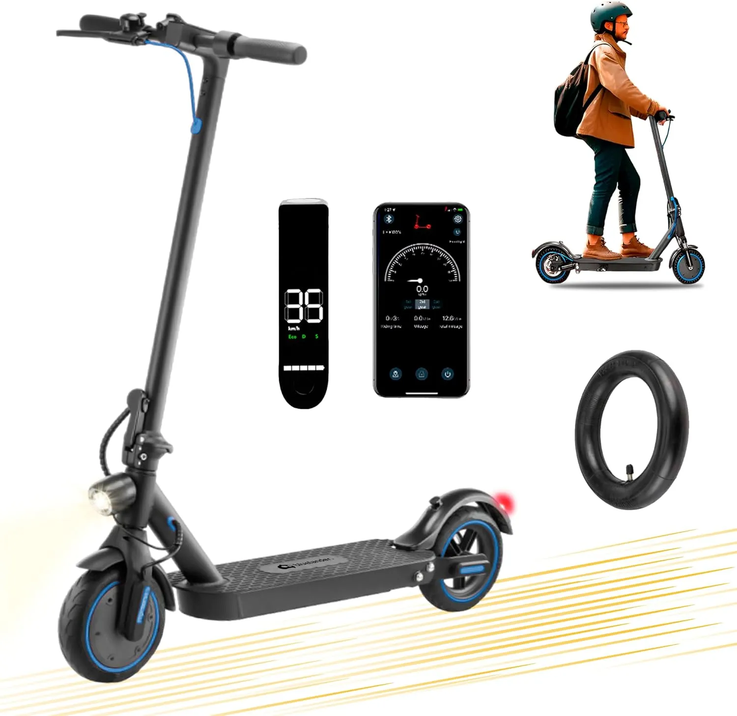 Bluelander Scooter E9 MAX Eléctrico Plegable para Adultos, Velocidad 35 km/h, Autonomía 40-45 km, Motor Sin Escobillas 960W, Scooter Adulto, Control por App Bluetooth, Scooter