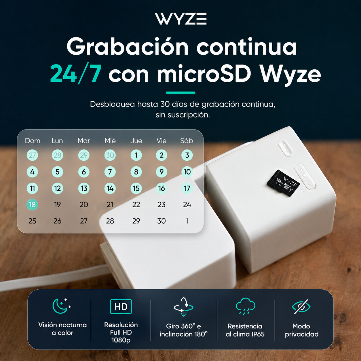 Wyze Cam Pan v3 Cámara de Seguridad para Interior y Exterior | 1080p Full HD | Visión Nocturna a Color | Resistencia IP65