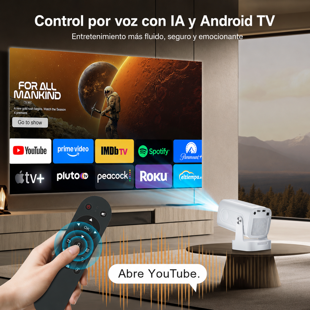 [Enfoque automático] Mini proyector nativo 1080P con WiFi y Bluetooth 5.4, proyector inteligente 4K, aplicaciones integradas, piedra clave automática, proyector portátil para películas al aire última
