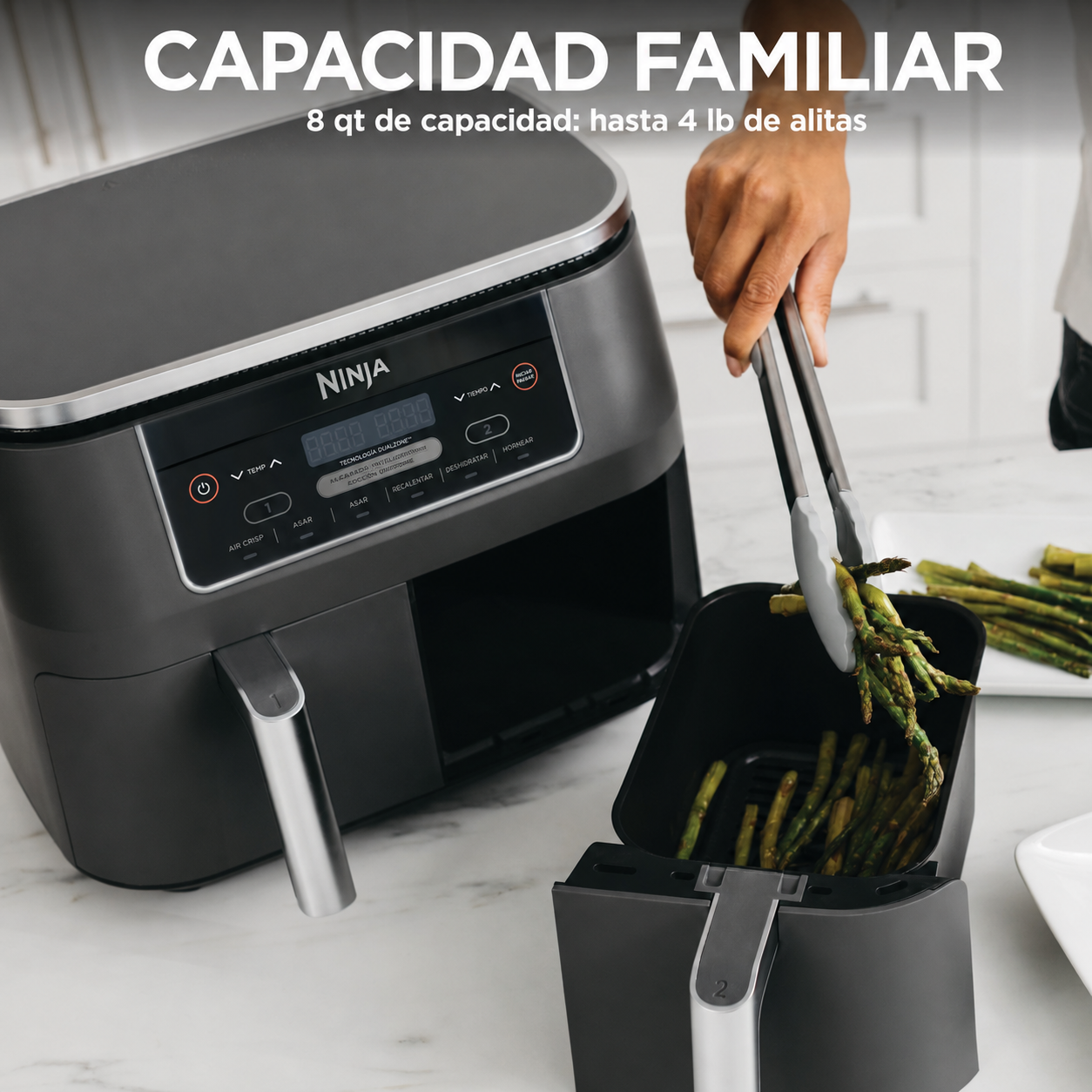 NINJA Foodi DZ201 Freidora de Aire 8 QT, 6 en 1, DualZone, con 2 Cestas Independientes | Match Cook, Smart Finish, Freír al Aire, Asar, Hornear, Recalentar y Deshidratar