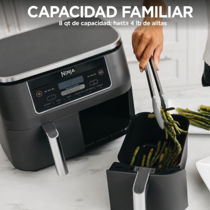 NINJA Foodi DZ201 Freidora de Aire 8 QT, 6 en 1, DualZone, con 2 Cestas Independientes | Match Cook, Smart Finish, Freír al Aire, Asar, Hornear, Recalentar y Deshidratar