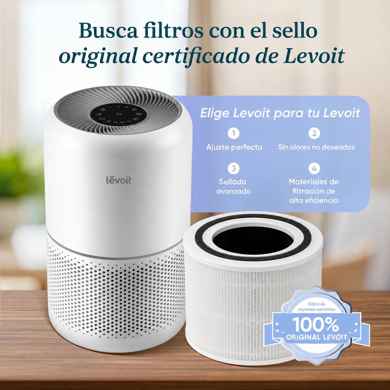 LEVOIT Purificador de aire para alergias en el hogar, pelo de mascotas en el recámara, cubre hasta 1074 pies cuadrados por motor de alto par de 56 W, AHAM VERIFIDE, filtro 3 en 1 con modo de sueño
