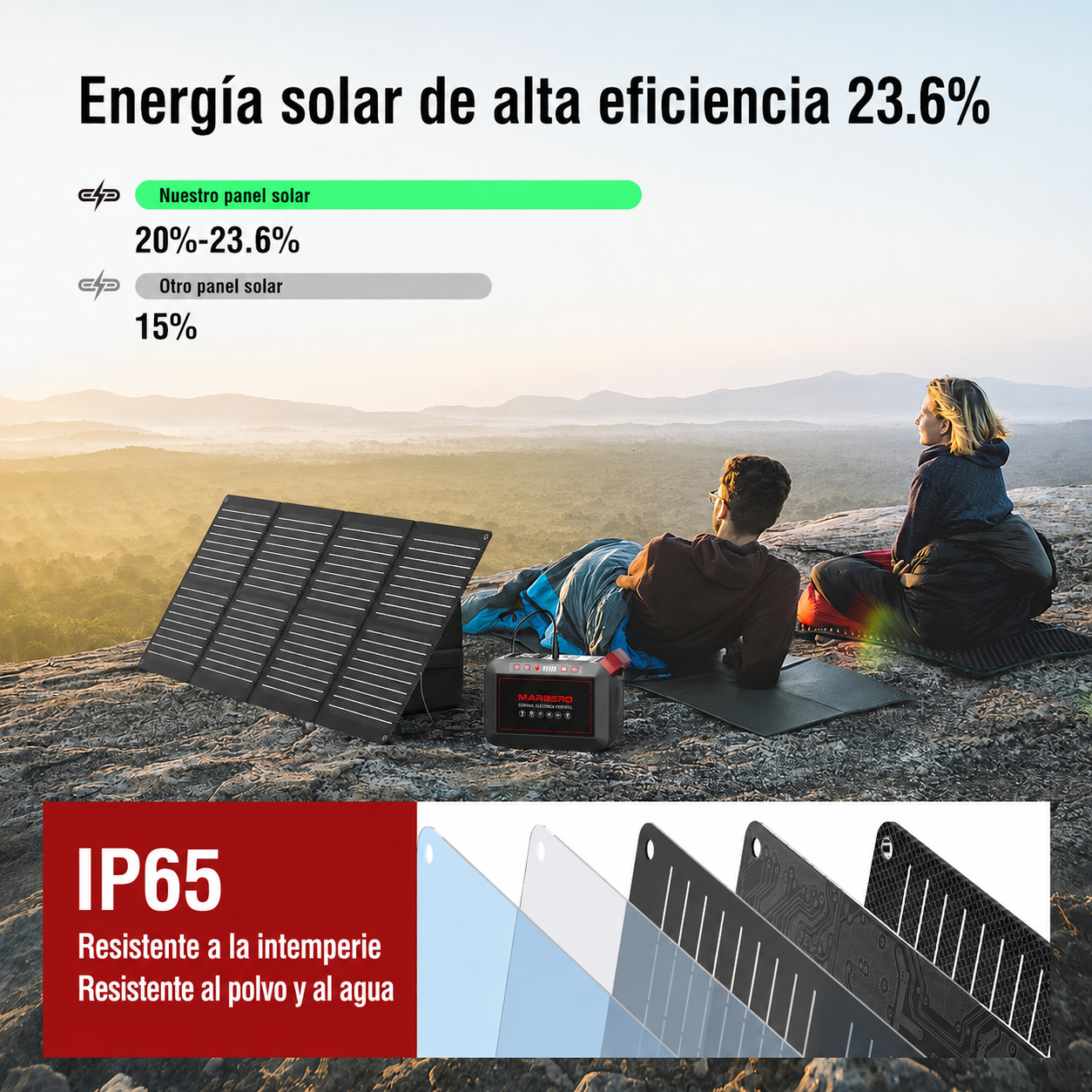 Estación de Energía Portátil MARBERO M823 con Panel Solar, 237 Wh / 64,000 mAh, 300 W y Onda Sinusoidal Pura