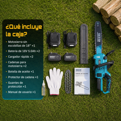 SEESII Motosierra a Batería 40V de 18", 2200W, 2 Baterías de 5.0 Ah, 30 FT/S, Lubricación Automática para Corte y Poda