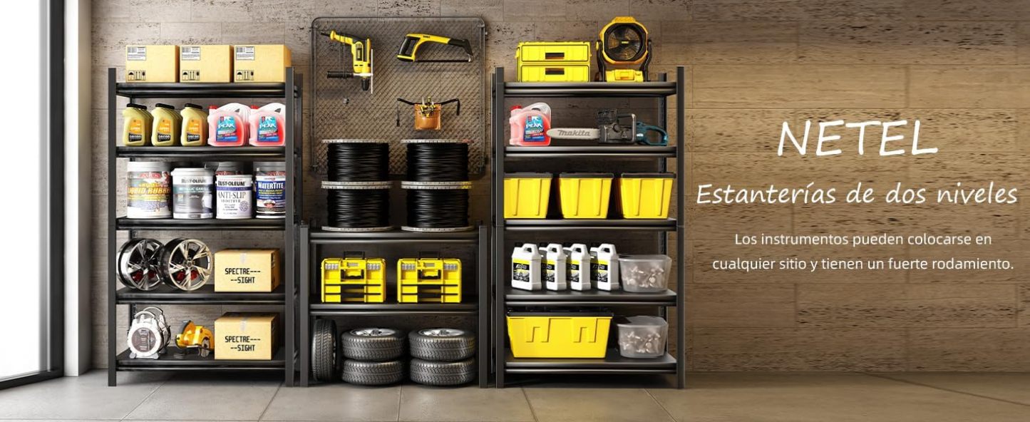 NETEL Anaquel Metalico 5 Niveles, Estantería de Garaje, Estanteria Metalica, Estante de Acero para Cargar Pesadas, Estantería Multifuncional Desmontable, 90 W x 40 D x 183 H cm, Negro
