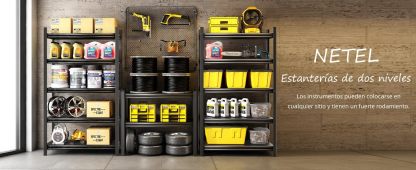 NETEL Anaquel Metalico 5 Niveles, Estantería de Garaje, Estanteria Metalica, Estante de Acero para Cargar Pesadas, Estantería Multifuncional Desmontable, 90 W x 40 D x 183 H cm, Negro