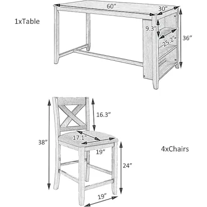 Juego de mesa de comedor de altura de mostrador con 4 sillas