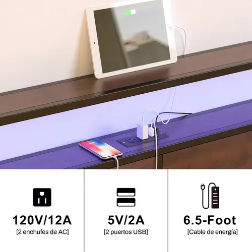 Cama Matrimonial Full Base+ Cabecera+ Cajones Luces Led Usb Color Marrón