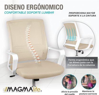 MAGMALIFE Silla Ergonómica de Escritorio con Respaldo de Malla Transpirable, Moderna y Elegante, Silla Giratoria con Soporte Lumbar y Cómodos Descansabrazos (Azul Cerúleo)