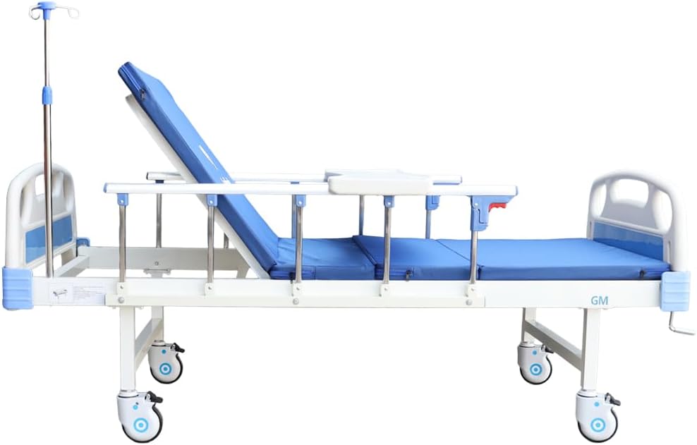 Gambimedic Cama Hospitalaria Manual Dos Manivelas Incluye Colchon Mesa Barandal Y Portasuero Cama De Hospital Reclinable para Casa Y Pacientes