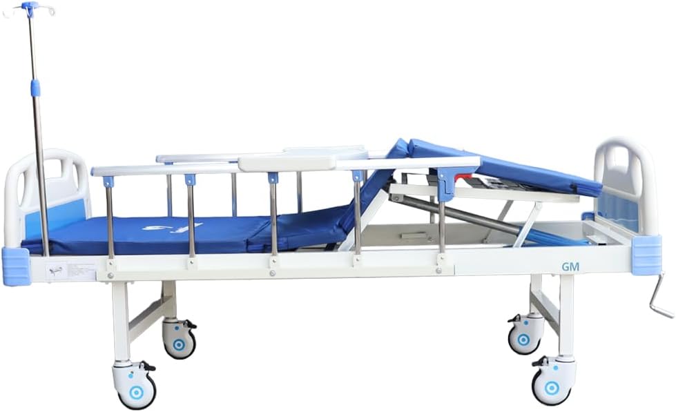 Gambimedic Cama Hospitalaria Manual Dos Manivelas Incluye Colchon Mesa Barandal Y Portasuero Cama De Hospital Reclinable para Casa Y Pacientes