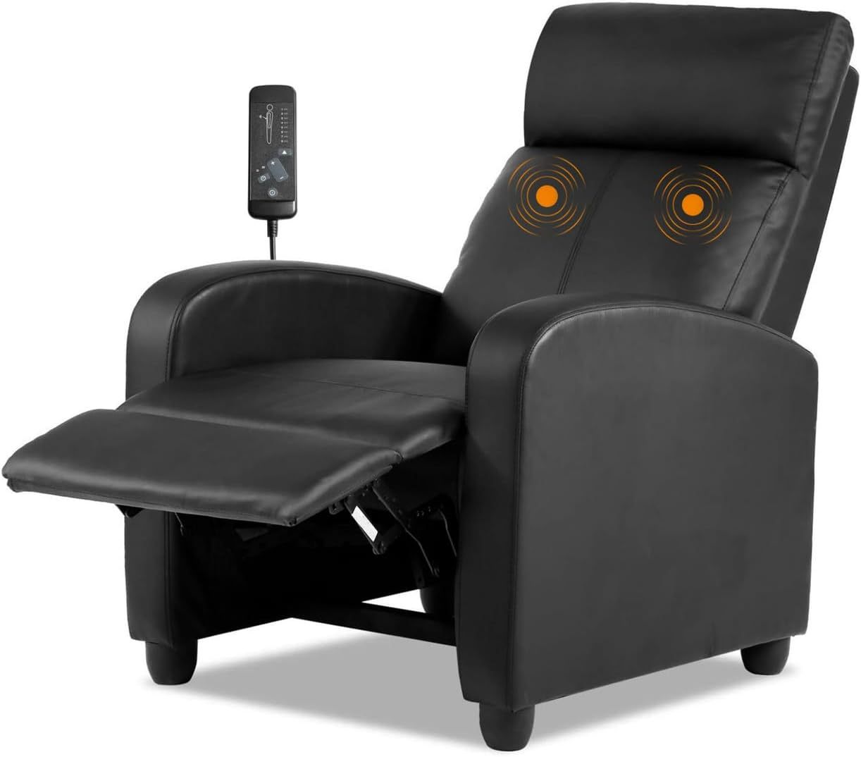 FABATO Sillon Individual - Sillon Reclinable Adultos Tipo Cine 8 Modos de Masaje con Soporte Lumbar, Reposapiés Retráctil y 3 Posiciones - Tu Sofa Adulto de Cuero Ideal para tu casa (Negro)