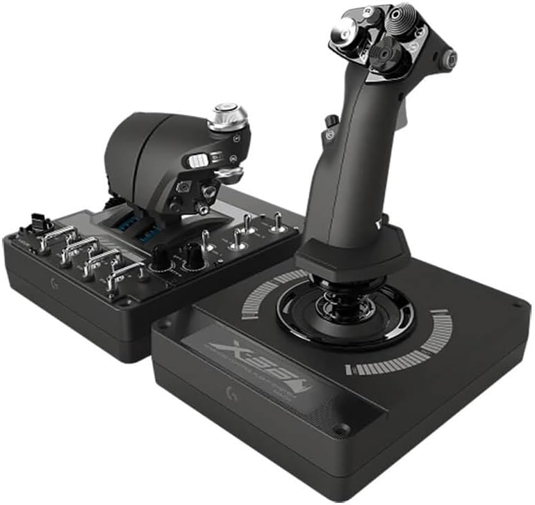 Logitech G Saitek Pro Flight X56 Rhino iluminación RGB, Wje de 16 bits de alerones y timón de profundidad, 189 controles programables, Plug and Play, exclusivas minipalancas analógicas controladas con los pulgares, RGB, USB, PC - Negro