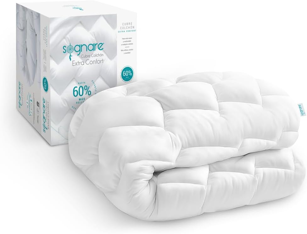 Sognare Cubre Colchón Fussion Extra Confort Tamaño King Size con 60% más Relleno, 100% algodón, Lavable e Hipoalergénico 100 Noches DE GARANTÍA.