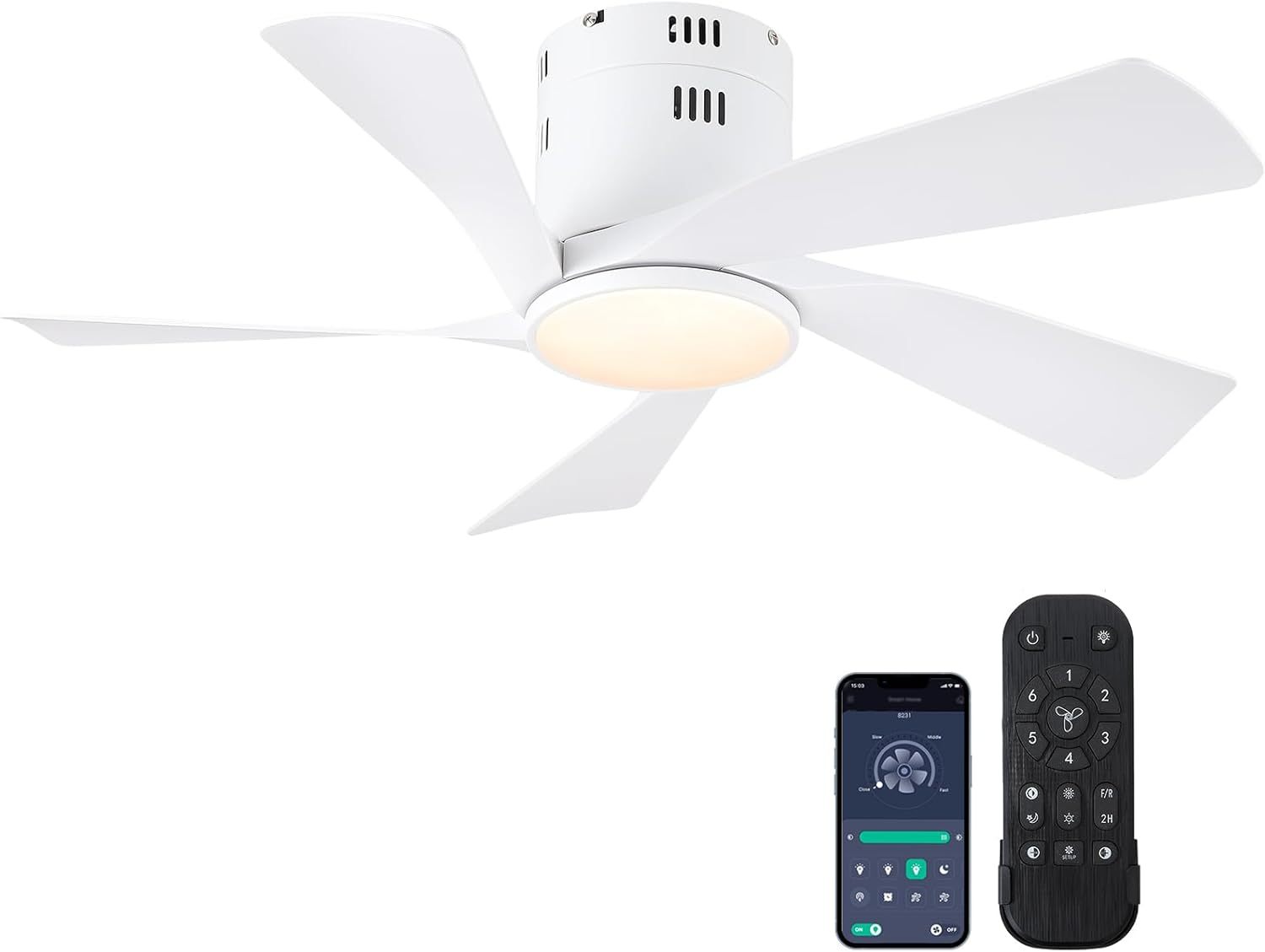 CHESUR - Ventiladores de techo negros con luces – Ventilador de techo de perfil bajo de montaje empotrado de 36 pulgadas con mando a distancia/aplicación, regulable y 3CCT, reversible, moderno