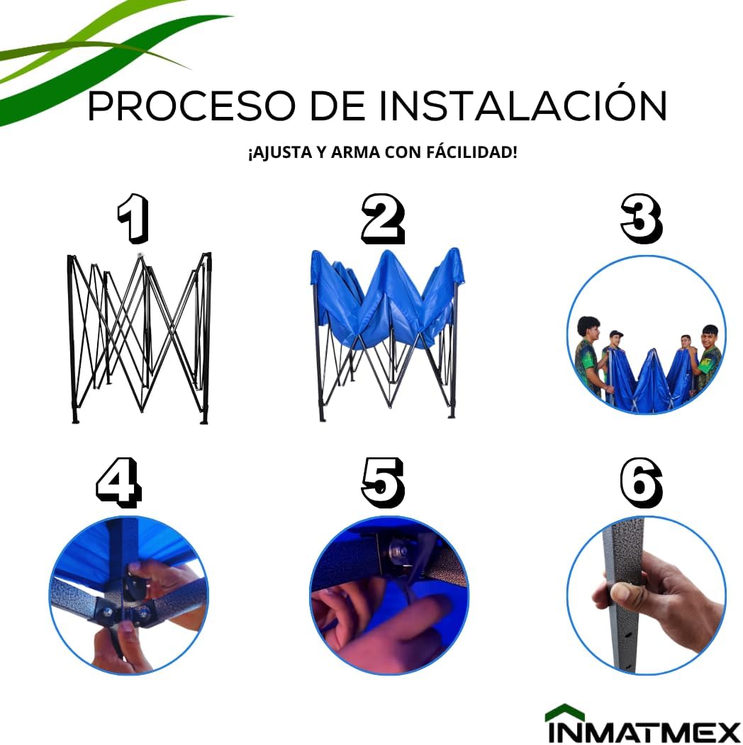 INMATMEX Toldo Carpa 2x3 Impermeable Plegable con Armazón Color Azul, Paredes, Carpa Plegable para Exteriores, Lona Plegable de Acero, Lona Impermeable para Jardín Casa Exterior Facil Armado