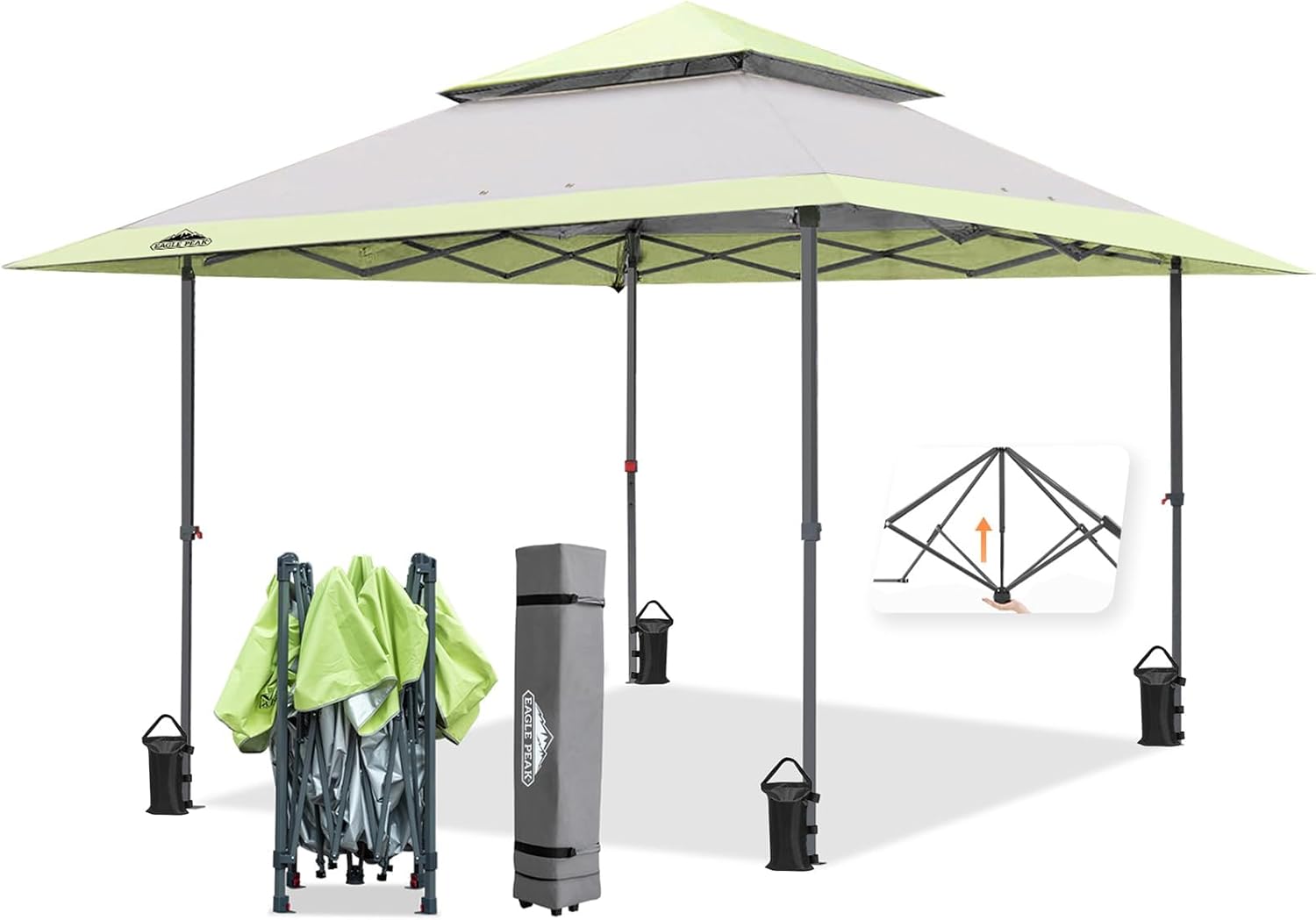 EAGLE PEAK - Toldo desplegable de pierna recta de 13 x 13 pulgadas, toldo instantáneo para exteriores, fácil instalación para una sola persona, refugio plegable con aleros de extensión automática, 169 pies cuadrados de sombra (gris)
