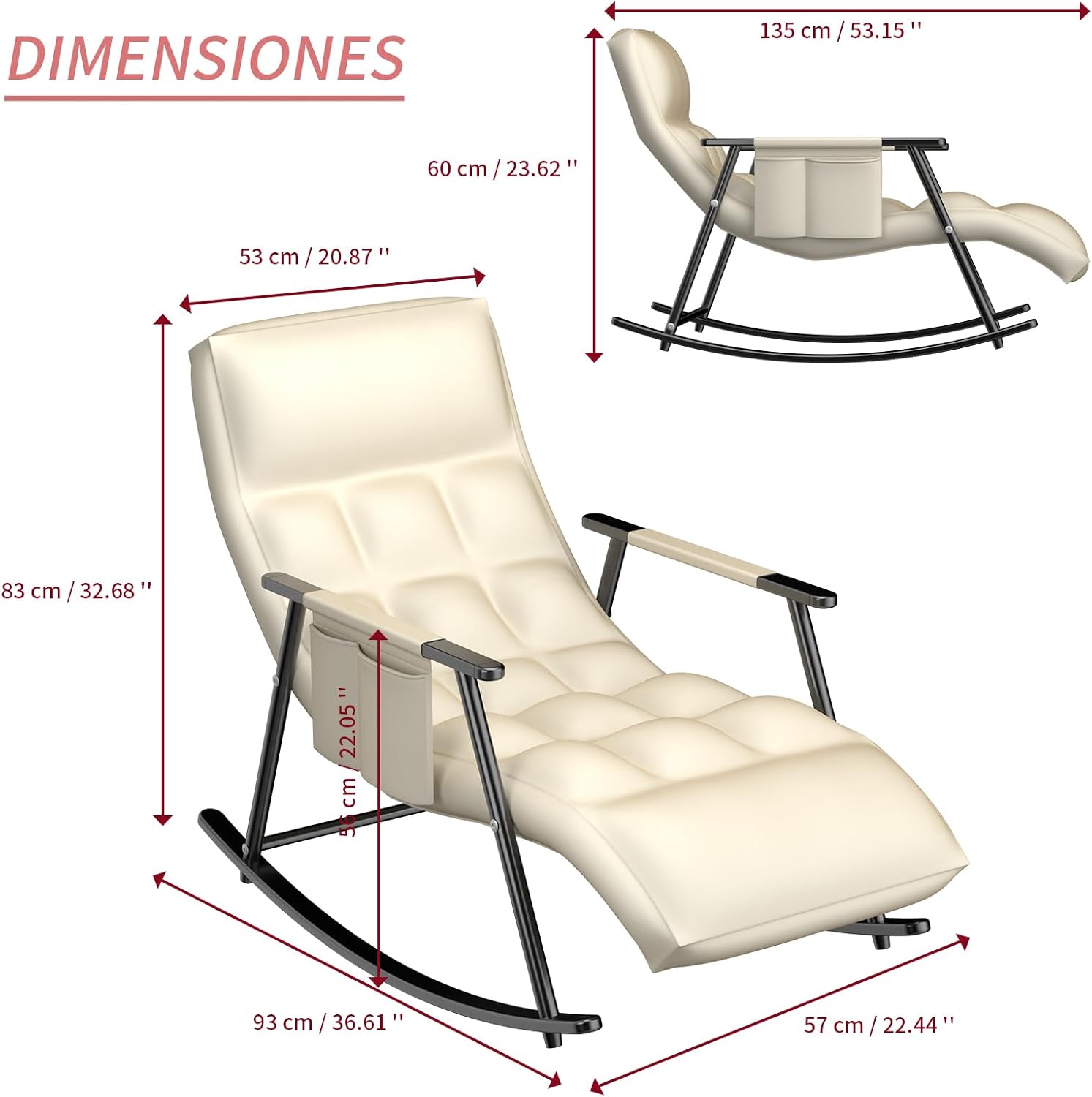 Sillas Mecedora, sillón reclinable Mecedora con Respaldo Regulable y reposapiernas, Sillón Reclinable para Salón, Dormitorio, balcón y Oficina, Puede soportar 300 kg (Blanquecino)