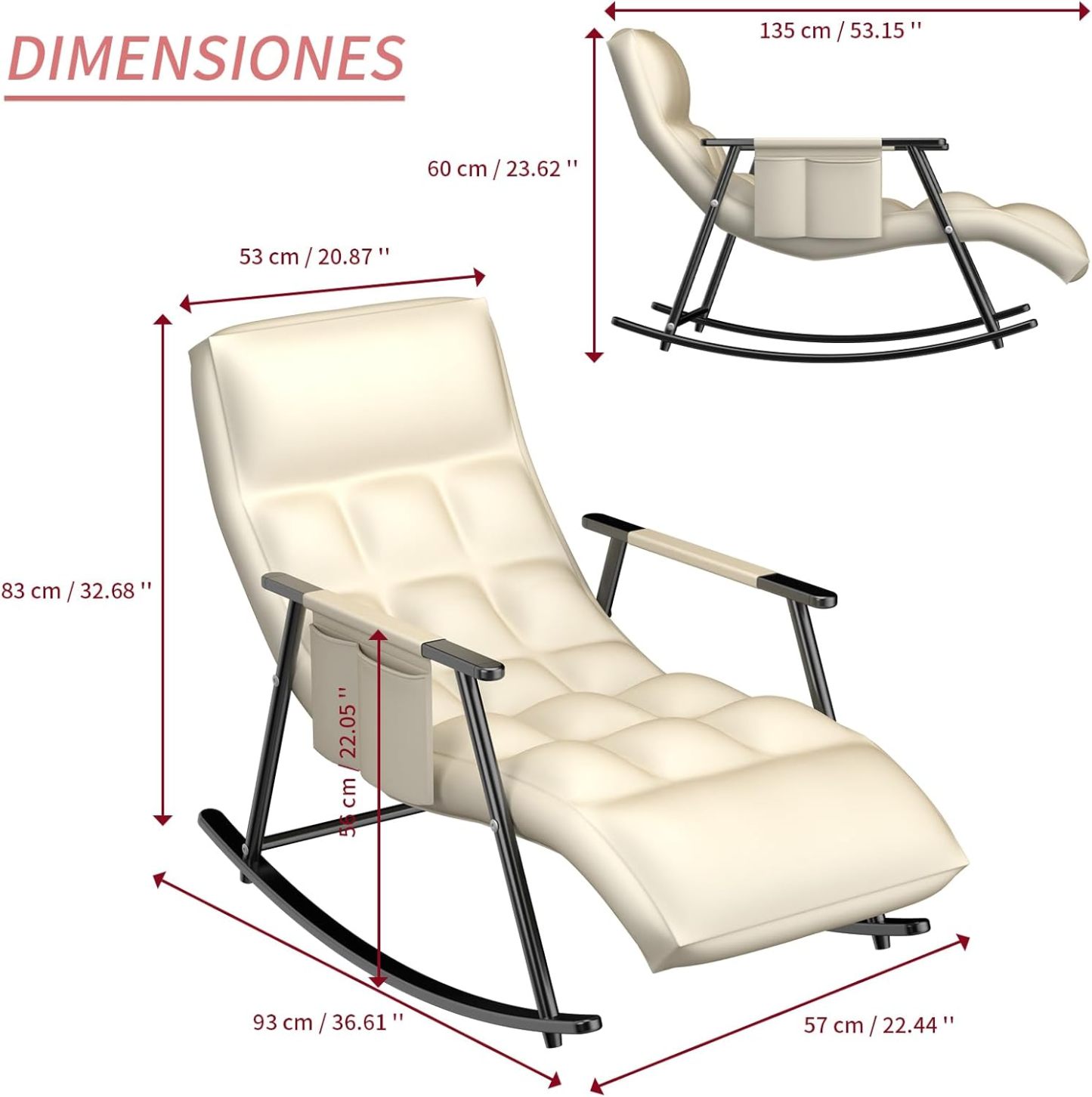 Sillas Mecedora, sillón reclinable Mecedora con Respaldo Regulable y reposapiernas, Sillón Reclinable para Salón, Dormitorio, balcón y Oficina, Puede soportar 300 kg (Blanquecino)