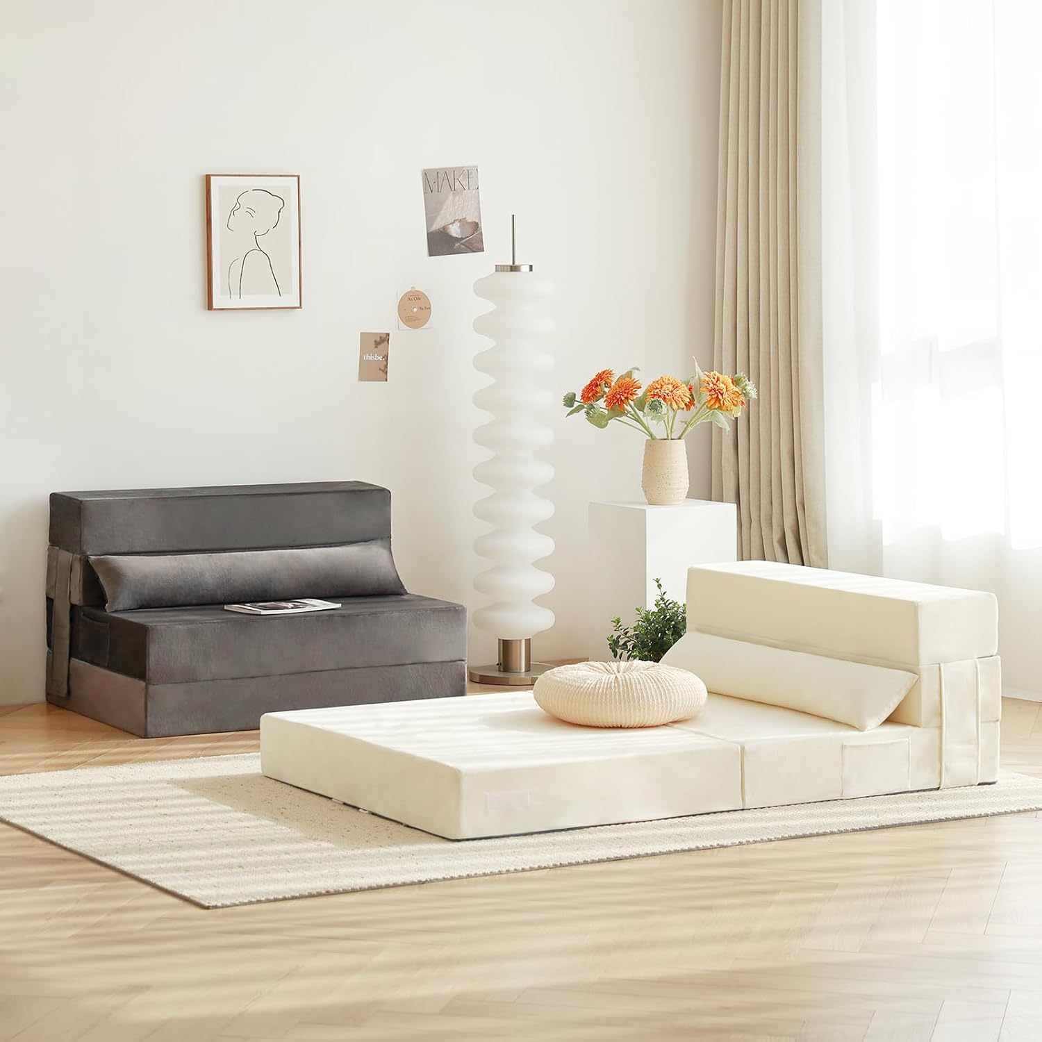 Tiita - Sillón de futón, tamaño individual, sofá cama plegable con almohada, colchón de piso y futón para sala de estar, recámara, uso de invitados, departamento