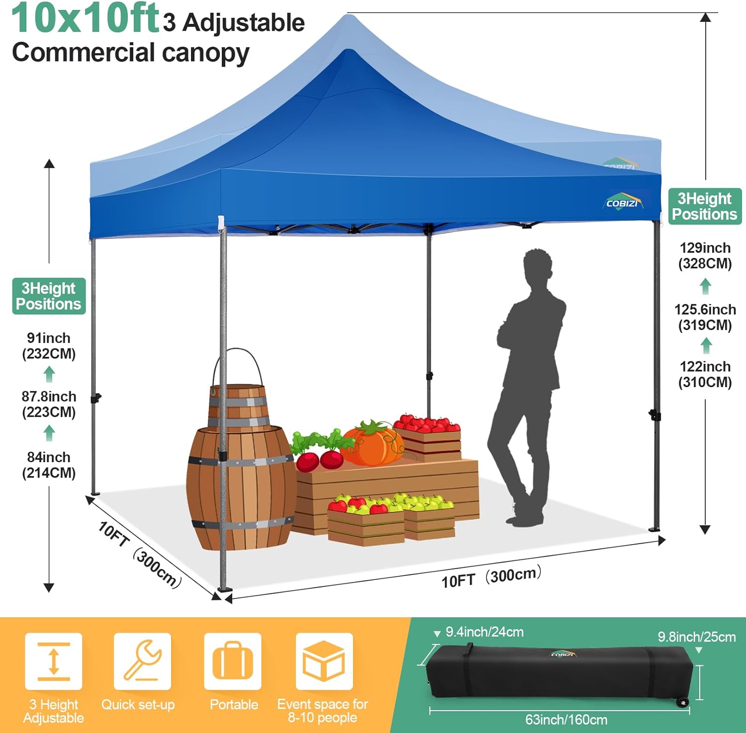 COBIZI - Toldo desplegable de 10 x 20 Pulgadas con 6 Paredes Laterales, toldo Impermeable para Eventos al Aire última intervensión, UPF 50+ cenador portátil para Fiestas, Playa, Camping, Boda,