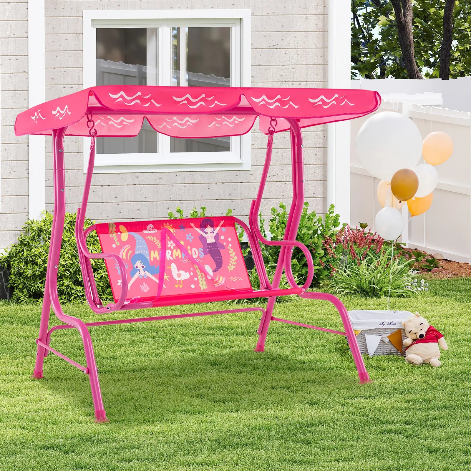 ✨Columpio infantil para patio, apto para todo tipo de clima, hamaca doble para porche (con toldo desmontable), banco columpio para exteriores