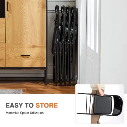 【Paquete económico】 Silla plegable con asiento acolchado en piel, estructura metálica robusta, asiento versátil para uso en interiores y exteriores.
