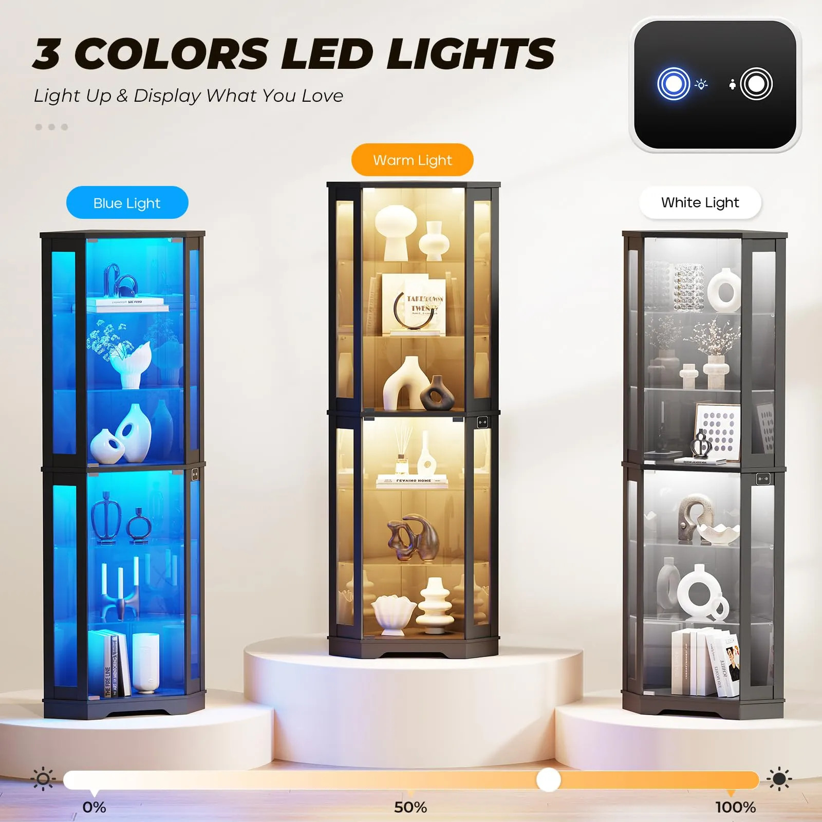 Vitrina Esquinera Negra 71 Pulgadas 6 Niveles Con Luces Led