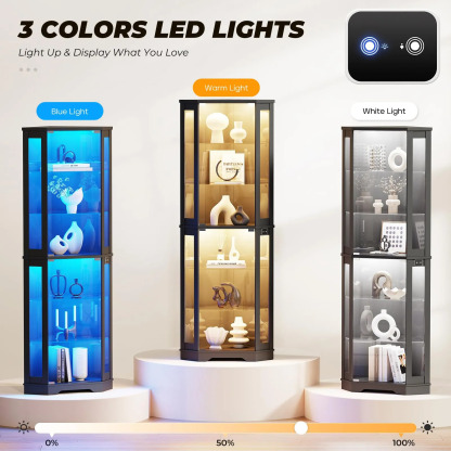 Vitrina Esquinera Negra 71 Pulgadas 6 Niveles Con Luces Led