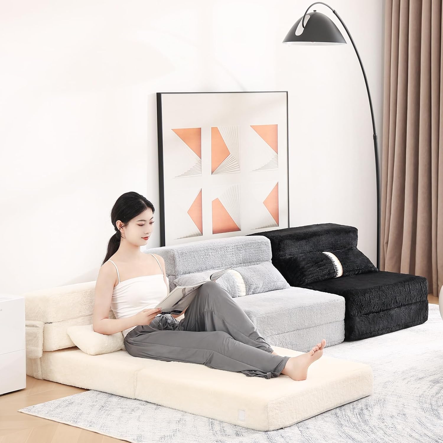 Tiita - Sillón de futón, tamaño individual, sofá cama plegable con almohada, colchón de piso y futón para sala de estar, recámara, uso de invitados, departamento
