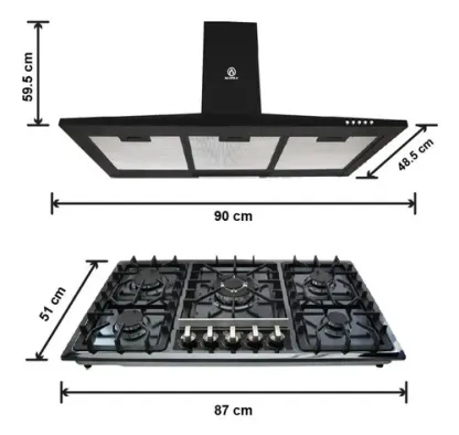 Combo Supra Parrilla A Gas 5 Quemadores Y Campana Pared 90cm